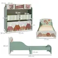 ZONEKIZ Toddler Bed Frame, Kids Storage Shelf Unit with 6 Fabric Bins for Ages 3-6 Years, Green - 3