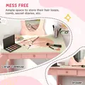 ZONEKIZ Kids Bedroom Furniture Set Includes Bed Frame, Toy Chest, Dressing Table for Ages 3-6 Years, Pink - 7
