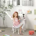 ZONEKIZ Bunny-Design Kids Dressing Table, with Mirror and Stool - White and Pink - 2