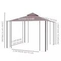 Outsunny 3 x 3(m) Patio Gazebo Canopy Garden Pavilion Tent Shelter with 2 Tier Roof and Mosquito Netting, Steel Frame, Coffee - 3