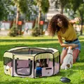 PawHut Fabric Pet Whelping Box Dog Cat Puppy Playpen Rabbit Guinea Pig Play Pen in Pink With Carry Bag Small Dia 90 x 41Hcm - 2