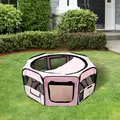 PawHut Portable Cat Dog Playpen Pet Puppy Rabbit Guinea Pig Pen Run Dia 90 x 41H cm Indoor & Outdoor Pink - 2