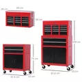 HOMCOM Tool Chest, Metal Tool Cabinet on Wheels with 6 Drawers, Pegboard, Top Chest and Roller Cabinet Combo, 61.6 x 33 x 108cm, Red and Black - 3