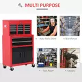 HOMCOM Tool Chest, Metal Tool Cabinet on Wheels with 6 Drawers, Pegboard, Top Chest and Roller Cabinet Combo, 61.6 x 33 x 108cm, Red and Black - 5