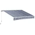 Outsunny Manual Retractable Awning, 3.5x2.5 m-Dark Blue/White Stripes - 1