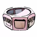 PawHut Portable Cat Dog Playpen Pet Puppy Rabbit Guinea Pig Pen Run Dia 90 x 41H cm Indoor & Outdoor Pink - 1