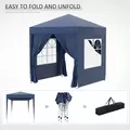 Outsunny 2 x 2 m Garden Pop Up Gazebo, Wedding Party Tent Marquee, Water Resistant Awning Canopy with Sidewalls, Windows, Carry Bag, Blue - 9