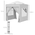 Outsunny 2 x 2 m Garden Pop Up Gazebo, Wedding Party Tent Marquee, Water Resistant Awning Canopy with Sidewalls, Windows, Carry Bag, White - 3