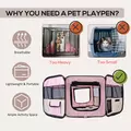 PawHut Portable Cat Dog Playpen Pet Puppy Rabbit Guinea Pig Pen Run Dia 90 x 41H cm Indoor & Outdoor Pink - 4