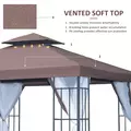 Outsunny 3 x 3(m) Patio Gazebo Canopy Garden Pavilion Tent Shelter with 2 Tier Roof and Mosquito Netting, Steel Frame, Coffee - 4