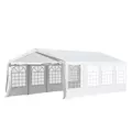 Outsunny 8m x 4m Garden Gazebo Marquee Wedding Shelter Level 4 Wind Protection, White - 1