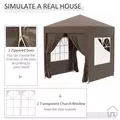 Outsunny 2 x 2 m Garden Pop Up Gazebo, Wedding Party Tent Marquee, Water Resistant Awning Canopy with Sidewalls, Windows, Carry Bag, Coffee - 5