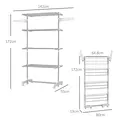 HOMCOM Four-Shelf Collapsing Clothes Horse, With Side Arms and Wheels - White - 3