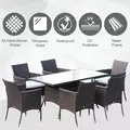 Outsunny 6 Seater Rattan Dining Set with Cushions, Rattan Garden Furniture Set with 6 Armchairs, Rectangular Glass Top Table, Outdoor Dining Table and Chairs, Brown - 4