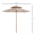 Outsunny 2.7m Wooden Parasol Elegant Two-Tier Design Garden Parasol Umbralle for Outdoor Shade, Beige - 3