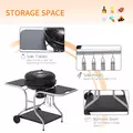 Outsunny Portable Charcoal Kettle Grill Outdoor Barbecue Trolley BBQ Heat Smoker Grilling with 2 Wheels, Storage Shelf and 4 Hooks, Free Standing, Black - 6