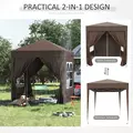 Outsunny 2 x 2 m Garden Pop Up Gazebo, Wedding Party Tent Marquee, Water Resistant Awning Canopy with Sidewalls, Windows, Carry Bag, Coffee - 6