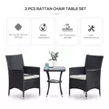 Outsunny 3 Pieces Rattan Bistro Set, Wicker Garden Furniture Set with 2-Tier Coffee Table and Chairs, Cushions, for Outdoor Patio Balcony, Black - 4