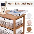 HOMCOM 5 Drawer Dresser Wicker Basket Storage Shelf Unit Wooden Frame Home Organisation Cabinet Bedroom Office Furniture Natural Finish - 5