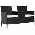 Outsunny 2-Seater Rattan Chair Set W/Middle Tea Table-Black - 1