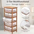 HOMCOM 5 Drawer Dresser Wicker Basket Storage Shelf Unit Wooden Frame Home Organisation Cabinet Bedroom Office Furniture Natural Finish - 4
