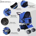 PawHut Pet Stroller for Small Miniature Dogs Cats Foldable Travel Carriage with Wheels Zipper Entry Cup Holder Storage Basket Blue - 6