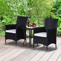 Outsunny 3 Pieces Rattan Bistro Set, Wicker Garden Furniture Set with 2-Tier Coffee Table and Chairs, Cushions, for Outdoor Patio Balcony, Black - 2