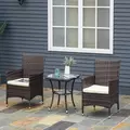 Outsunny Three-Piece Rattan Chair Set, with Cushions - Brown - 2