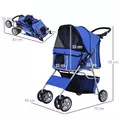PawHut Pet Stroller for Small Miniature Dogs Cats Foldable Travel Carriage with Wheels Zipper Entry Cup Holder Storage Basket Blue - 3