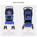 PawHut Pet Stroller for Small Miniature Dogs Cats Foldable Travel Carriage with Wheels Zipper Entry Cup Holder Storage Basket Blue - 5