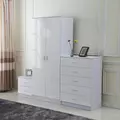 HOMCOM High Gloss 3 Piece Trio Bedroom Furniture Set Wardrobe + Chest Of Drawer + Bedside White - 8