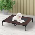 PawHut Large Raised Dog Bed Cat Elevated Lifted Cooling Portable Camping Basket Outdoor Indoor Mesh Pet Cot Metal Frame Brown - 2