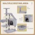 PawHut Cat Tree for Indoor Cats Kitten Scratching Post Scratch Scratcher Climb Activity Center Play House Pet Furniture 125cm (Grey) - 6