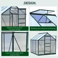 Outsunny 6 x 6ft Polycarbonate Greenhouse, Large Walk-In Green House with Slide Door and Window, Garden Plants Grow House with Aluminium Frame and Foundation, Dark Green - 4