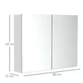 HOMCOM 80 x 15 cm Double Door Bathroom Mirror Cabinet - White - 2