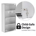 HOMCOM 4 Tier Stainless Steel Wall Mounted Medicine Cabinet Glass Lockable Door Storage Shelves Houseware Bathroom Furniture 60Hx30Wx12D(cm) w/2 Keys - 5
