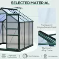 Outsunny 6 x 6ft Polycarbonate Greenhouse, Large Walk-In Green House with Slide Door and Window, Garden Plants Grow House with Aluminium Frame and Foundation, Dark Green - 5