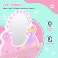 HOMCOM Kids Dressing Table Girls Pink Wooden Kids Dressing Table & Stool Make Up Desk Chair Toys Fairy Dresser Play Set w/Mirror - 6