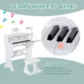 HOMCOM 37 Keys Kids Piano Mini Electronic Keyboard Light Kids Musical Instrument Educational Game Children Grand Piano Toy Set w/Stool & Microphone & Music Stand (White) - 4