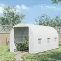 Outsunny 4.5 x 2 x 2 m Polytunnel Greenhouse, Walk-in Green House for Garden with Mesh Windows, Galvanised Steel Frame, White - 2