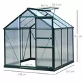 Outsunny 6 x 6ft Polycarbonate Greenhouse, Large Walk-In Green House with Slide Door and Window, Garden Plants Grow House with Aluminium Frame and Foundation, Dark Green - 3