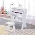 HOMCOM 37 Keys Kids Piano Mini Electronic Keyboard Light Kids Musical Instrument Educational Game Children Grand Piano Toy Set w/Stool & Microphone & Music Stand (White) - 2