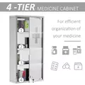 HOMCOM 4 Tier Stainless Steel Wall Mounted Medicine Cabinet Glass Lockable Door Storage Shelves Houseware Bathroom Furniture 60Hx30Wx12D(cm) w/2 Keys - 7