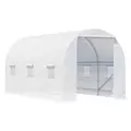 Outsunny 4.5 x 2 x 2 m Polytunnel Greenhouse, Walk-in Green House for Garden with Mesh Windows, Galvanised Steel Frame, White - 1