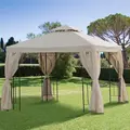 Outsunny 3 x 3 m Garden Gazebo Double Roof Marquee Patio Wedding Party Tent Canopy Shelter with Sidewalls, (Beige) - 2