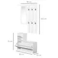 HOMCOM 2PC Shoes Storage Chest Cloths Rack Unit w/Mirror Multiple Shelves Large Storage Capacity Shoes Cabinet 6 Hooks Cloth Rack White - 3
