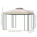 Outsunny 3 x 3 m Garden Gazebo Double Roof Marquee Patio Wedding Party Tent Canopy Shelter with Sidewalls, (Beige) - 3