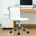 HOMCOM Adjustable Swivel Office Chair with Armless Mid-Back in PU Leather and Chrome Base - White - 2