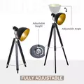 HOMCOM Tripod Floor Lamp, Spotlight Reading Lamp w/ Adjustable Height, Angle, Wood Legs for Living Room, Bedroom, Home, Office, Black and Gold - 5