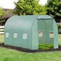 Outsunny Walk-in Polytunnel Greenhouse, Outdoor Garden Tunnel Greenhouse Tent with Zipped Roll-Up Door and 6 Mesh Windows, 3 x 2M - 2